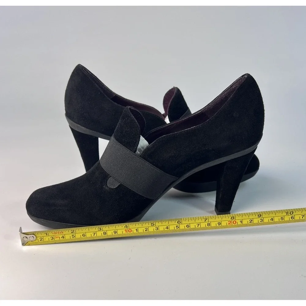Stuart Weitzman Black Suede Elastic Band Platform Pumps Shooties Heels 6 M Spain